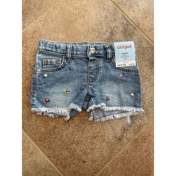 Cat & Jack Other - Cat & Jack Toddler Girls' Floral Light Wash Jean Shorts Size 4T Adjustable Waist